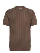 Knitted S/S O-Neck Tee Tops T-shirts Short-sleeved Brown Lindbergh