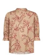 Mmeleana Leafy Blouse Tops Blouses Short-sleeved Beige MOS MOSH