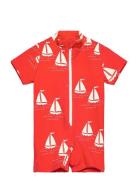 Sailing Boats Aop Ss Uv Suit Uimapuku Uima-asut Red Mini Rodini