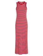 Slim 5X2 Rib Midi Dress Ns Polvipituinen Mekko Red Tommy Hilfiger