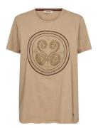 Mmzano O-Ss Embroidery Tee Tops T-shirts & Tops Short-sleeved Beige MO...