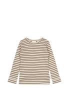 T-Shirt L/S Modal Striped Tops T-shirts Long-sleeved T-shirts Brown Pe...