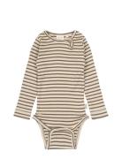 Body L/S Modal Striped Bodies Long-sleeved Brown Petit Piao