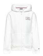 Tommy Flag Hilfiger Zip Hoodie Tops Sweat-shirts & Hoodies Hoodies Whi...