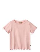 Rib T-Shirt S/S Irene Tops T-shirts Short-sleeved Pink Wheat