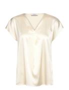 Rwjade Silk Ss Blouse Tops Blouses Short-sleeved Cream Rosemunde