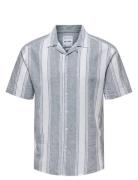 Onscaiden Life Stripe Linen Resort Noos Tops Shirts Short-sleeved Grey...