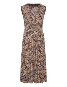 Floral Twist-Front Jersey Dress Polvipituinen Mekko Brown Lauren Ralph...