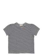Striped T-Shirt W. Ruffle Sleeves Tops T-shirts Short-sleeved Navy Cop...