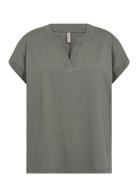 Sc-Derby Tops Blouses Short-sleeved Khaki Green Soyaconcept