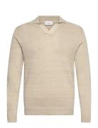 Casual L/S V-Neck Polo Knit Tops Knitwear Round Necks Beige Lindbergh