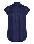 Linen Popover Shirt Tops Shirts Short-sleeved Navy Polo Ralph Lauren