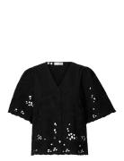 Slfdahlia Ss Broderi Shirt Noos Tops Shirts Short-sleeved Black Select...