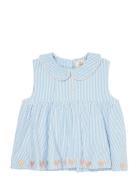 Seersucker Ss Blouse W. Hearts Tops Blouses & Tunics Blue Copenhagen C...