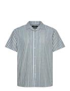 Giles Bowling Striped Shirt S/S Tops Shirts Short-sleeved Blue Clean C...