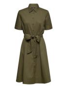Belted Cotton-Blend Shirtdress Designers Knee-length & Midi Khaki Gree...