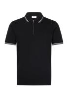 Polo Pique W. Zip Tops Polos Short-sleeved Black Lindbergh