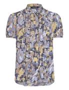 Floral Georgette Puff-Sleeve Shirt Tops Blouses Short-sleeved Multi/pa...