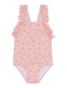 Swimsuit W. Frills, Aop Uimapuku Uima-asut Pink Color Kids
