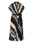 Striped Belted Crepe Dress Polvipituinen Mekko Black Lauren Ralph Laur...
