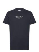 Embroidery O-Neck Tee S/S Tops T-shirts Short-sleeved Navy Lindbergh