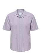 Onscaiden Ss Solid Resort Linen Shirt Tops Shirts Short-sleeved Purple...