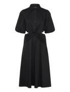 Cotton-Blend Bubble-Sleeve Shirtdress Polvipituinen Mekko Black Lauren...
