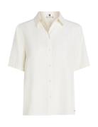 Soft Viscose S/S Shirt Tops Blouses Short-sleeved White Tommy Hilfiger