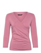 Surplice Jersey Top Tops Blouses Long-sleeved Pink Lauren Ralph Lauren
