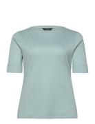 Stretch Cotton Boatneck Top Tops T-shirts & Tops Short-sleeved Blue La...