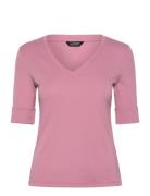 Stretch Cotton Elbow-Sleeve V-Neck Tee Tops T-shirts & Tops Short-slee...