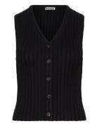 Rib-Knitted V-Neck Vest Vests Knitted Vests Black Weekday