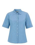 Corfu Linen Shirt Tops Shirts Short-sleeved Blue Newhouse
