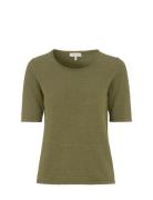 Olga Linen Top Tops T-shirts & Tops Short-sleeved Khaki Green Newhouse
