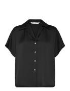 Short-Sleeved Satin Shirt Tops Shirts Short-sleeved Black Mango