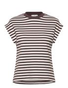 Striped Short-Sleeved T-Shirt Tops T-shirts & Tops Short-sleeved Brown...