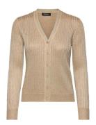 Metallic Linen-Blend Rib-Knit Cardigan Tops Knitwear Cardigans Beige L...