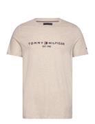 Tommy Logo Tee Tops T-shirts Short-sleeved Cream Tommy Hilfiger
