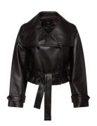Maxi-Jacket With Leather-Effect Lapels Nahkatakki Black Mango