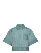 Selene Cropped Shirt Tops Shirts Short-sleeved Blue Malina