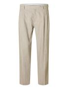 Slhrelaxed-Malik Sun Pinstriped Trs Bottoms Trousers Formal Beige Sele...