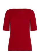 Stretch Cotton Boatneck Tee Tops T-shirts & Tops Short-sleeved Red Lau...