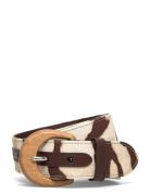 Zebra-Print Wood-Buckle Wide Belt Vyö Beige Lauren Ralph Lauren