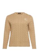 Button-Trim Cable-Knit Cotton Sweater Tops Knitwear Jumpers Cream Laur...