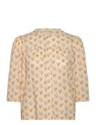Delicate Printed Cotton Shirt Tops Blouses Short-sleeved Beige Stella ...