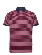Custom Slim Fit Striped Mesh Polo Shirt Tops Polos Short-sleeved Red P...