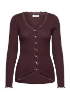 Rwbabette Silk Ls V-Neck Lace Cardi Tops Knitwear Cardigans Brown Rose...