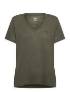 V Neck Tee Tops T-shirts & Tops Short-sleeved Khaki Green Lee Jeans