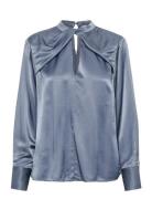 Kbblanca Drapey Shirt Tops Blouses Long-sleeved Blue Karen By Simonsen