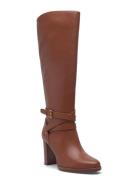 Collins Calfskin Tall Boot Heel Korkeavartiset Saapikkaat Brown Lauren...